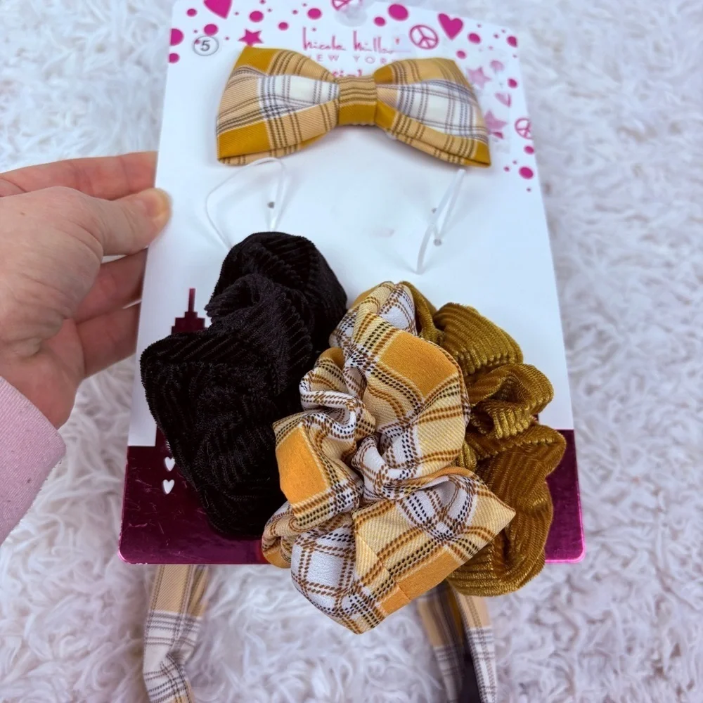 NWT Nicole Miller Girls Yellow Plaid preppy clueless Hair Accessory Set